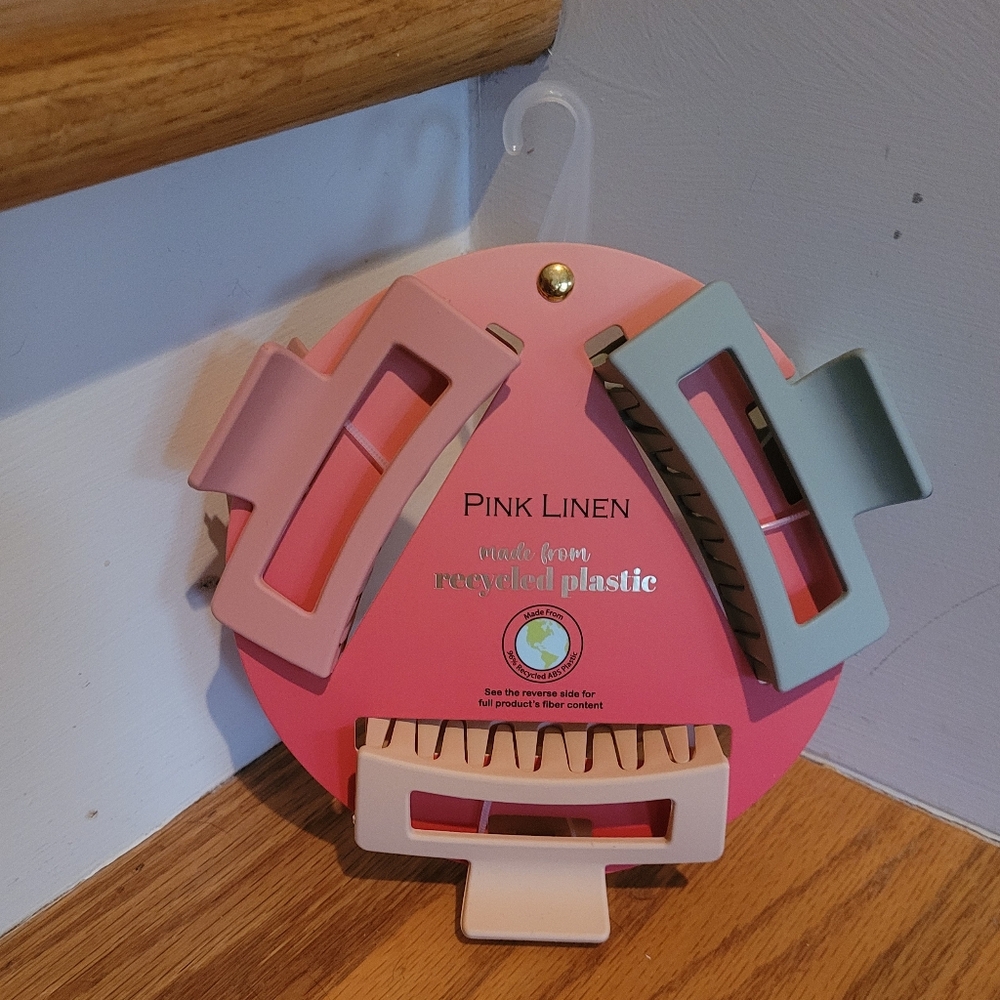 NEW Pink Linen Medium Hair Clips Made From Recycled Plastic (Teal, Pink, Cream)